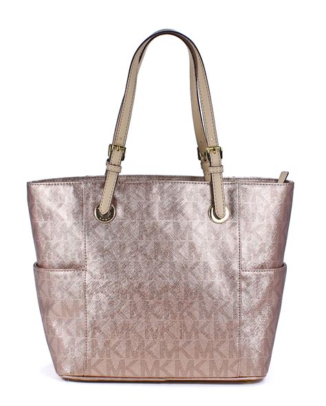 michael michael kors jet set ew signature tote rose gold mirror 